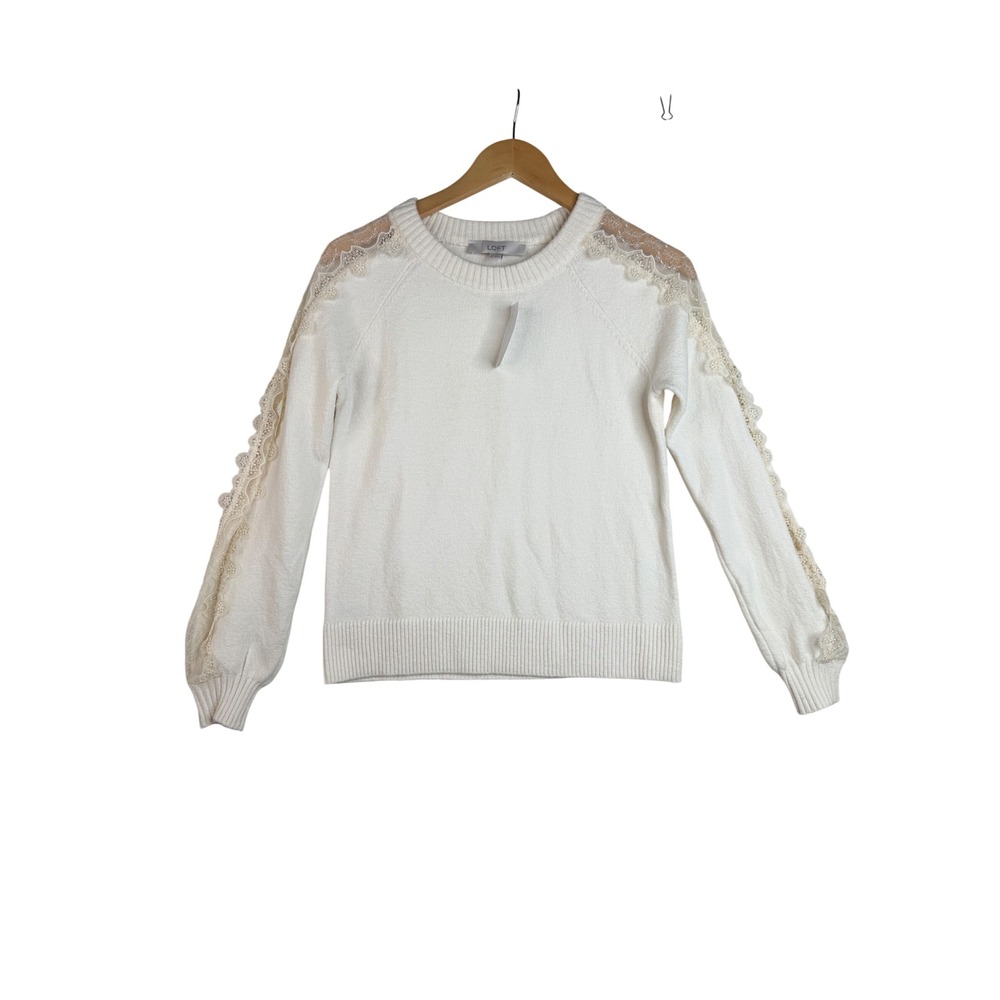 Loft Lace‎ Trim Shoulder/Sleeve Sweater size XS White